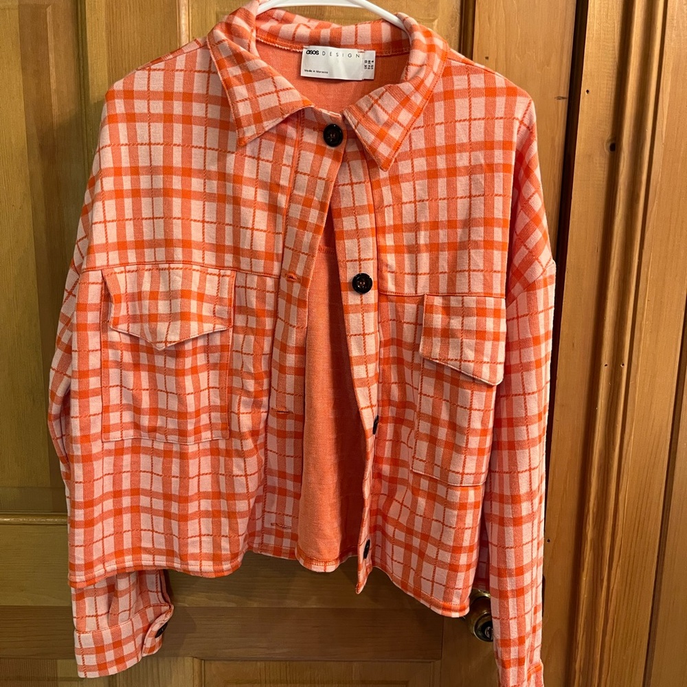 ASOS Orange and White Plaid Utility Jacket